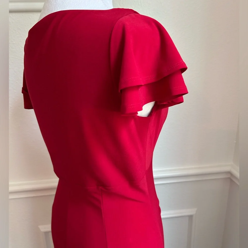 Ralph Lauren Red Sheath Midi Dress with Flutter Sleeves - Picture 4 of 6